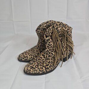 Ariat Duchess Western Bootie Women Size 4 Leopard Print Fringe Ankle Pull On